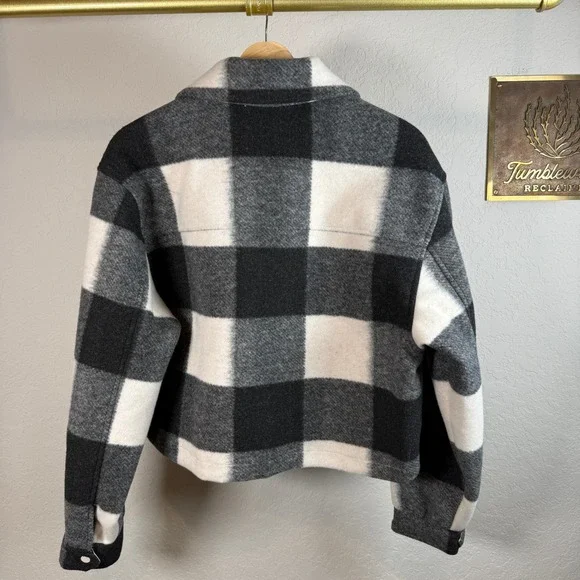 Abercrombie & Fitch Womens Black White Buffalo Check Cropped Plaid Jacket Medium - Picture 9 of 9